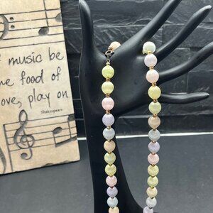 Vintage Multi Color Pastel Satin | Silk Covered Bead Necklace, 45cm Long
